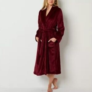 Liz Claiborne Long Sleeve Long Length Burgundy Passion Robe/Slippers Set Sz- XXL